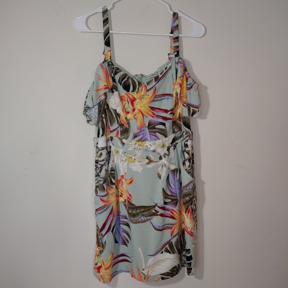 GUESS Floral Off-the-Shoulder Cocktail Mini Dress Size L Mint Green